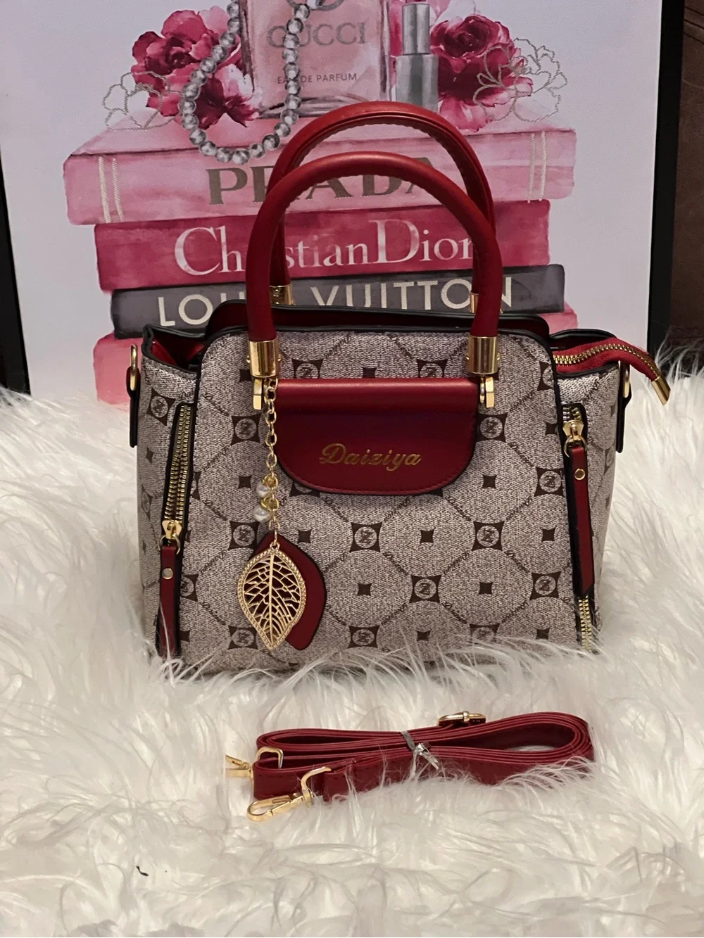 NWOT Red Patterned Top-Handle Satchel crossbody bag